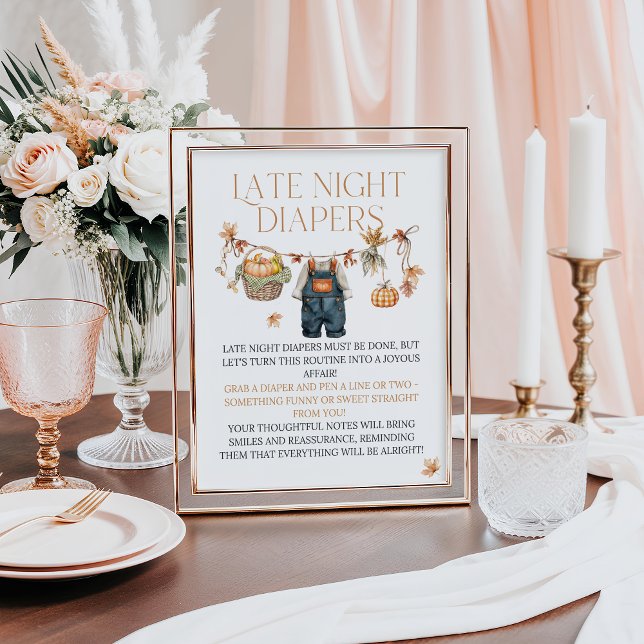 Night Diaper Note Sign Pumpkin Rustic Baby Shower (Creator Uploaded)