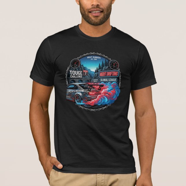 Night Drifting Touge Challenge JDM Badge Graphic T-Shirt (Front)