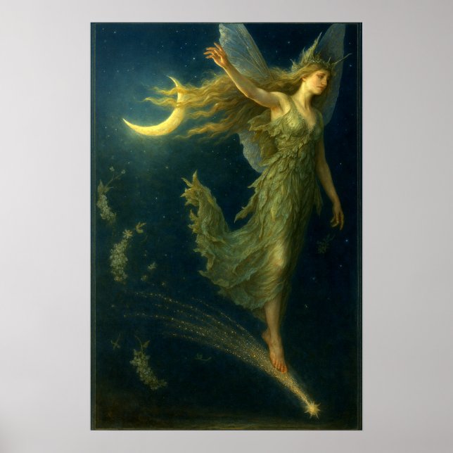 Night Fairy Riding On A Shooting Star Fantasy Art Poster (Front)