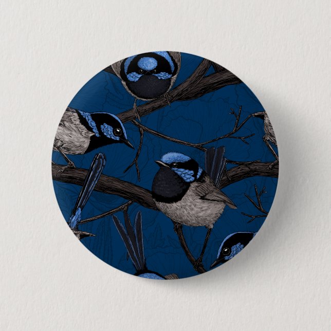 Night fairy wrens 6 cm round badge (Front)