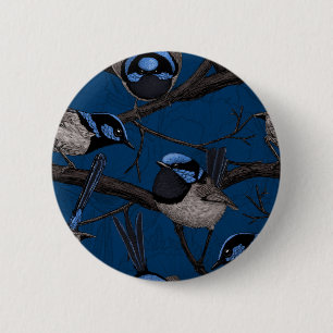 Night fairy wrens 6 cm round badge