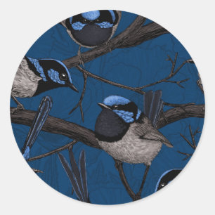 Night fairy wrens classic round sticker
