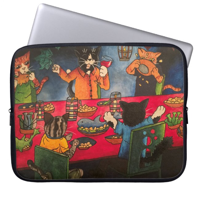 Night Feast Cats Laptop Sleeve (Front)