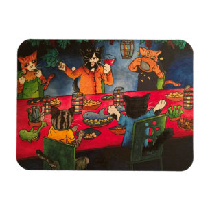 Night Feast Cats Magnet