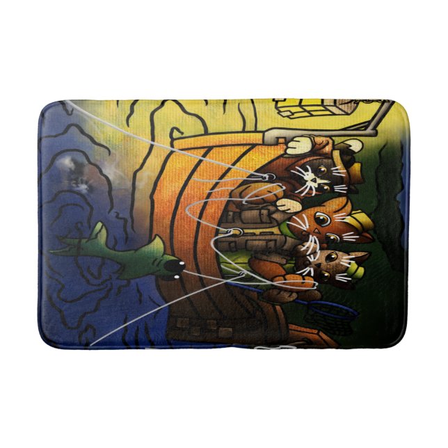 Night Fishing Cats Bath Mat (Front)