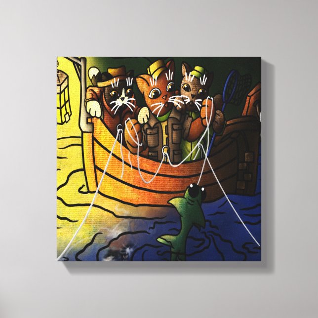 Night Fishing Cats Canvas Print (Front)