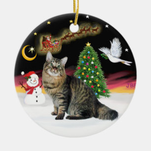 Night FLight - American Bobtail (tabby1) Ceramic Tree Decoration