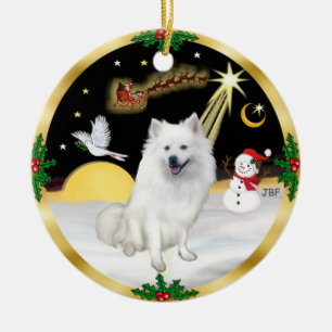 Night Flight -  American Eskimo Dog Ceramic Tree Decoration