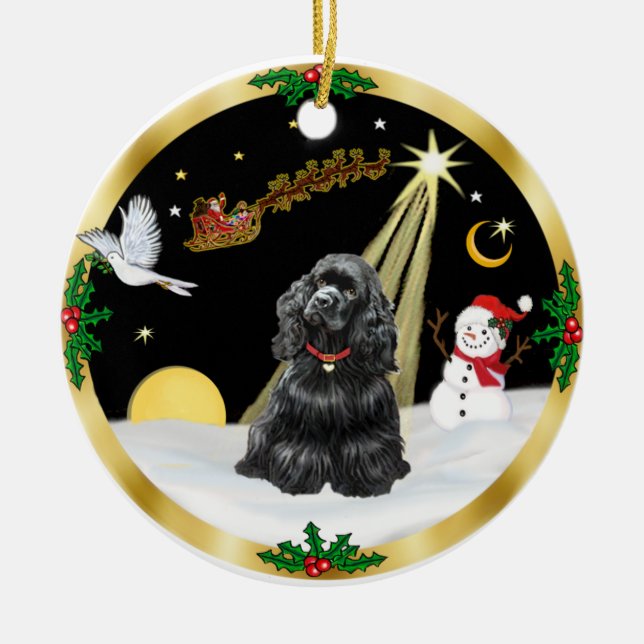 Night Flight-  Black Cocker Spaniel Ceramic Tree Decoration (Front)