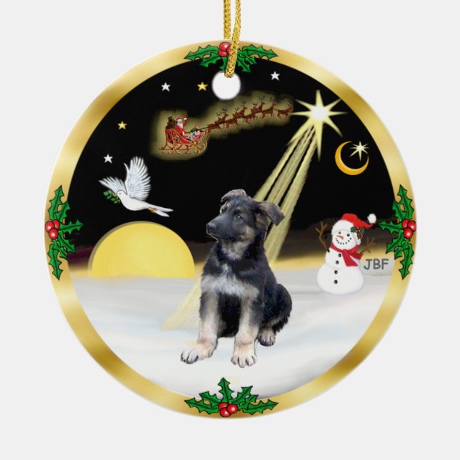 Night Flight-  German Shepherd puppy Ceramic Tree Decoration (Front)
