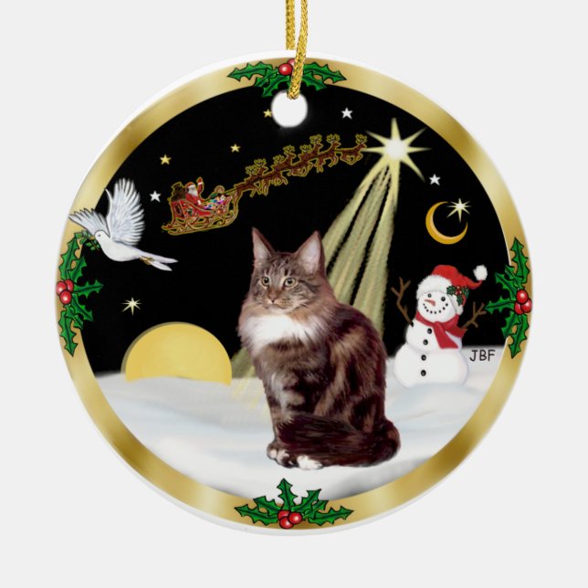 Night Flight (GW) - Maine Coon cat 9 Ceramic Tree Decoration (Front)
