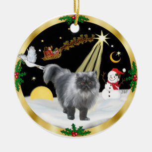 Night Flight (GW) - Persian cat (blue smoke) Ceramic Tree Decoration