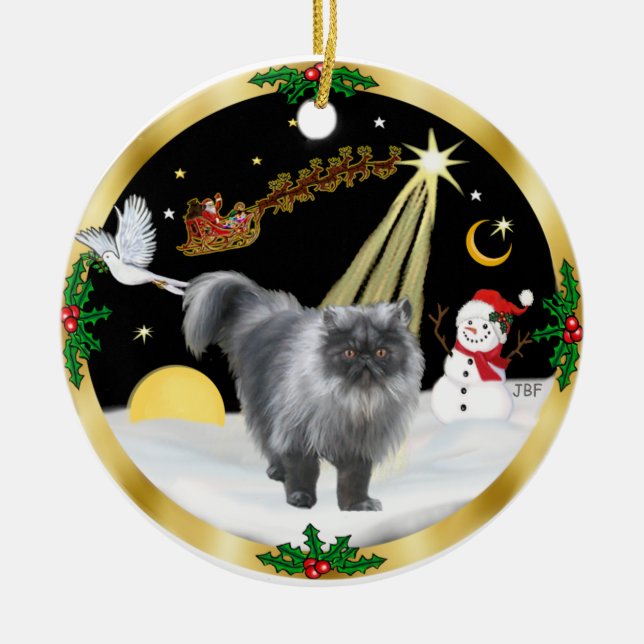 Night Flight (GW) - Persian cat (blue smoke) Ceramic Tree Decoration (Front)