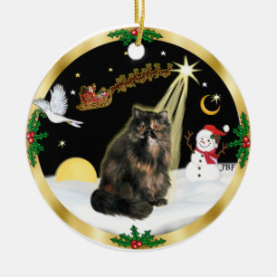 Night Flight (GW) - Tortie Persian cat Ceramic Tree Decoration