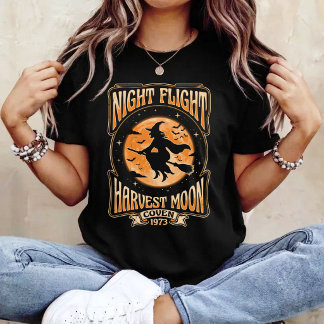 Night Flight Harvest Moon Vintage Witch  T-Shirt