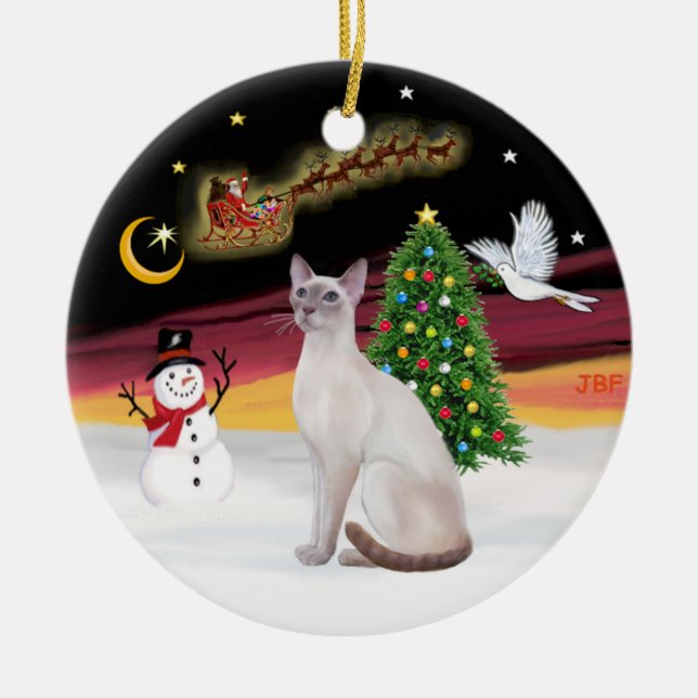 Night Flight - Lilac Point Siamese Ceramic Tree Decoration (Front)