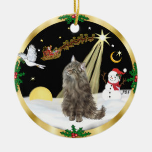 Night Flight - Norwegian Forest cat Ceramic Tree Decoration