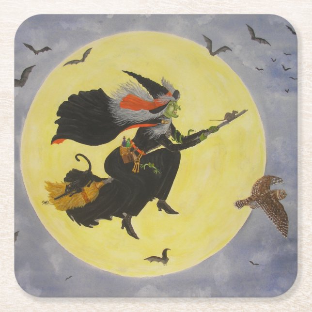 "Night Flight!" Square Paper Coaster (Front)