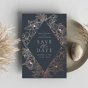 Night Floral Diamond Foil Save the Date Card