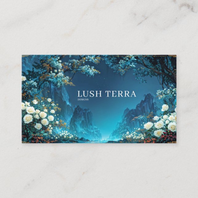 Night Floral White Rose and Canyon Landscape Business Card (Front)