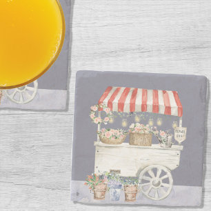 Night Flower Market Watercolor Cottagecore Art Stone Coaster