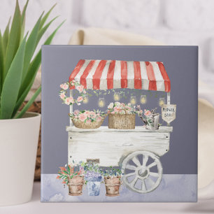 Night Flower Market Watercolor Cottagecore Art Tile