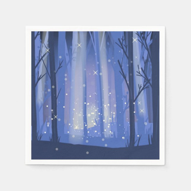 night forest and sparkling fireflies napkin (Front)