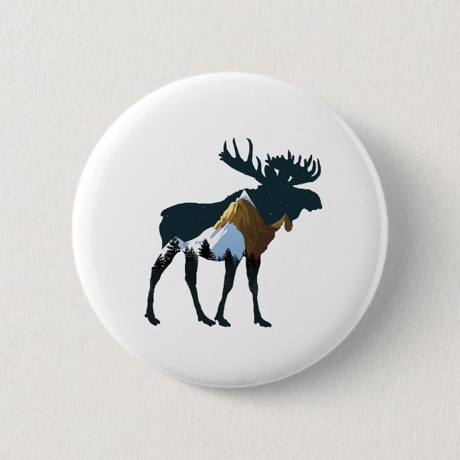 Night Forest Moose     6 Cm Round Badge (Front)