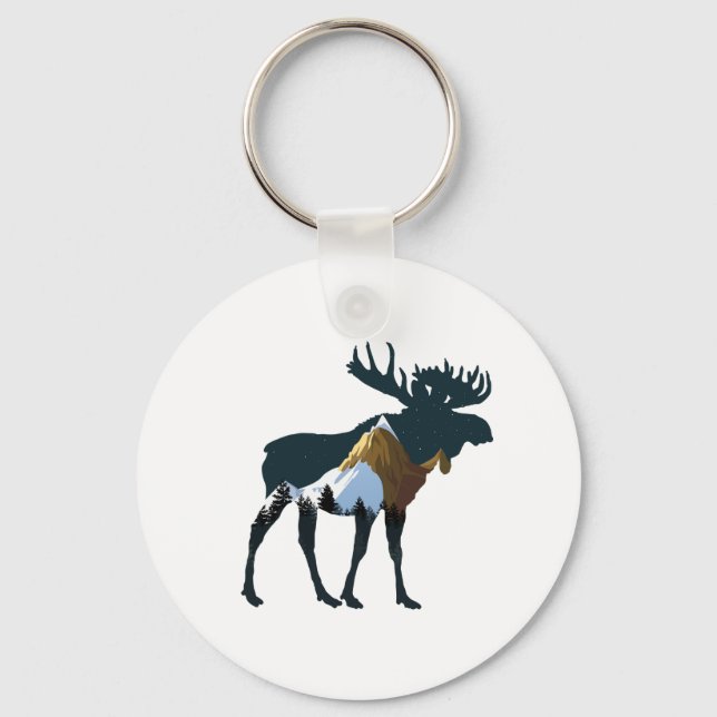 Night Forest Moose      Key Ring (Front)
