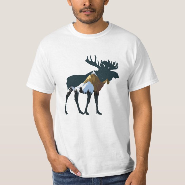 Night Forest Moose   T-Shirt (Front)