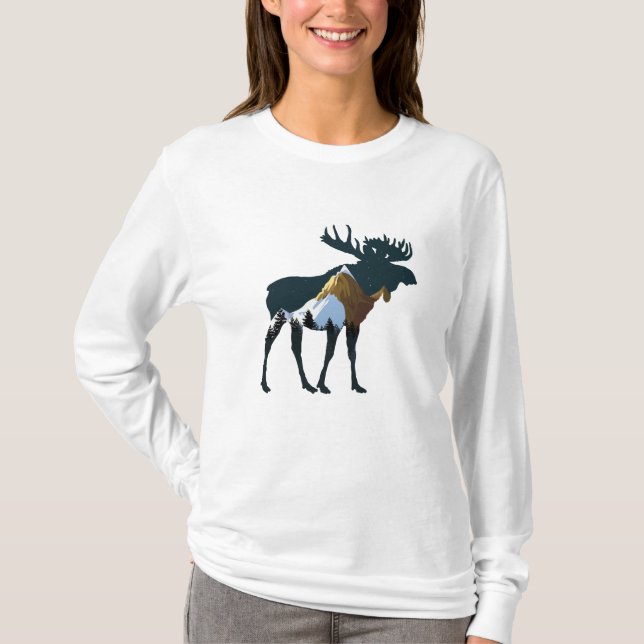 Night Forest Moose     T-Shirt (Front)