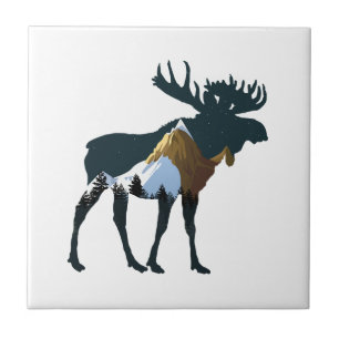 Night Forest Moose Tile