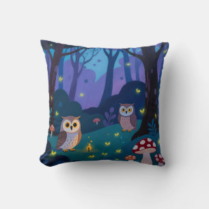 Night Forest Owls Illustration Cushion