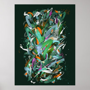 Night forest painting poster