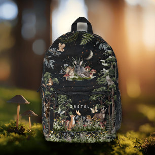 Night Forest Woodland Animals Crescent Moon Printed Backpack