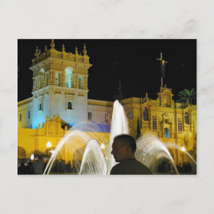 Night Fountains Water Balboa Park Prado Postcard