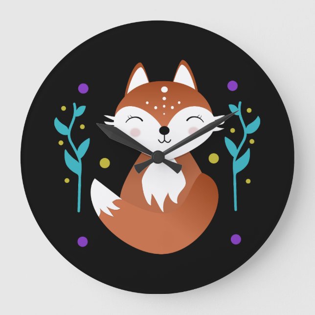 Night fox meditating at night large clock (Front)