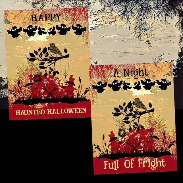 Night Full Of Fright Artistic Blood Red BOO Freaky Holiday Card (Haunted Halloween Card)