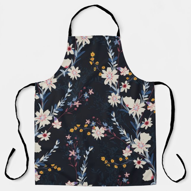 Night Garden Floral Navy Pattern Apron (Front)
