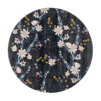 Night Garden Floral Navy Pattern Cutting Board
