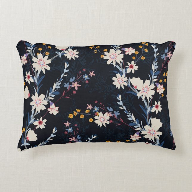 Night Garden Floral Navy Pattern Decorative Cushion (Front)