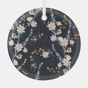 Night Garden Floral Navy Pattern Glass Tree Decoration