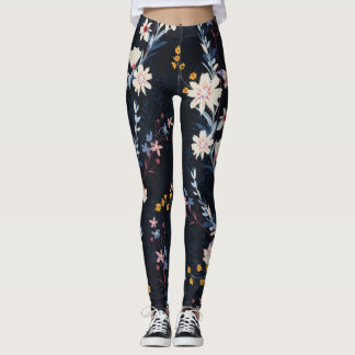 Night Garden Floral Navy Pattern Leggings