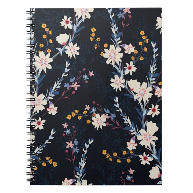 Night Garden Floral Navy Pattern Notebook (Front)