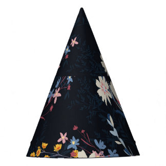 Night Garden Floral Navy Pattern Party Hat