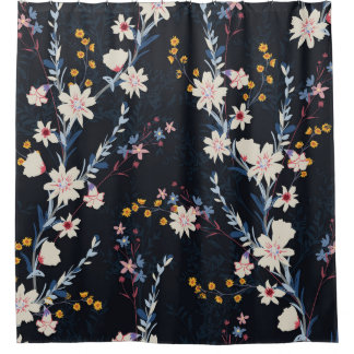 Night Garden Floral Navy Pattern Shower Curtain