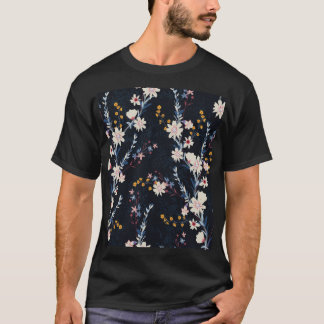 Night Garden Floral Navy Pattern T-Shirt