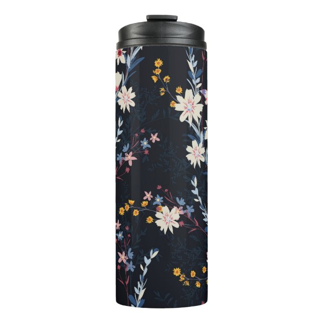 Night Garden Floral Navy Pattern Thermal Tumbler (Front)