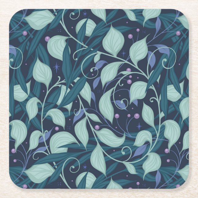 Night garden square paper coaster (Front)
