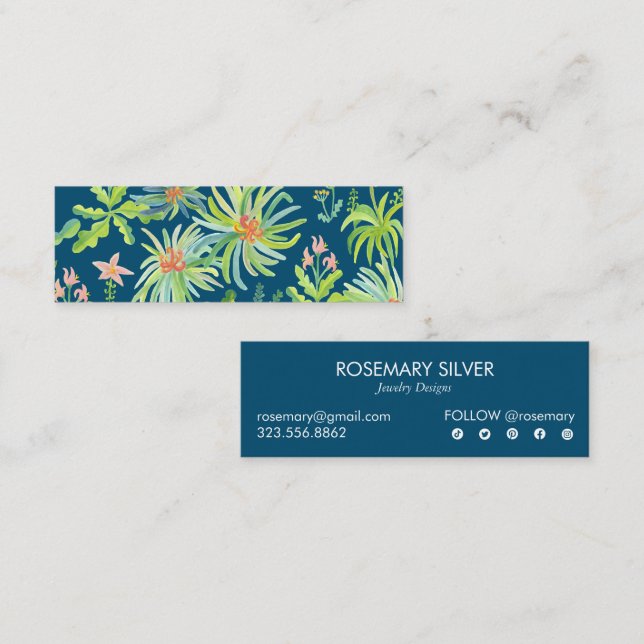 Night Garden Watercolor Botanical Colourful Elegan Mini Business Card (Front/Back)